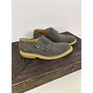 J.D. Fisk Men's Oxford Monk Strap Double Buckle Shoes Gray Suede Size 9 Wingtip‎